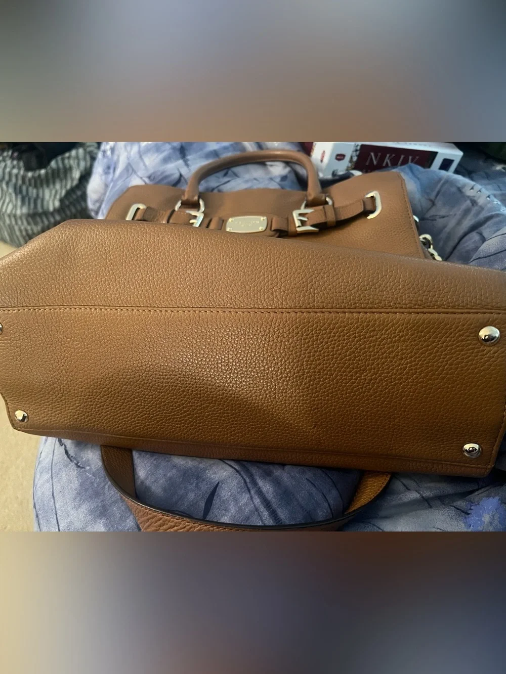 Michael Kors Hamilton Luggage Brown Pebbled Leather Large Satchel Shoulder Bag